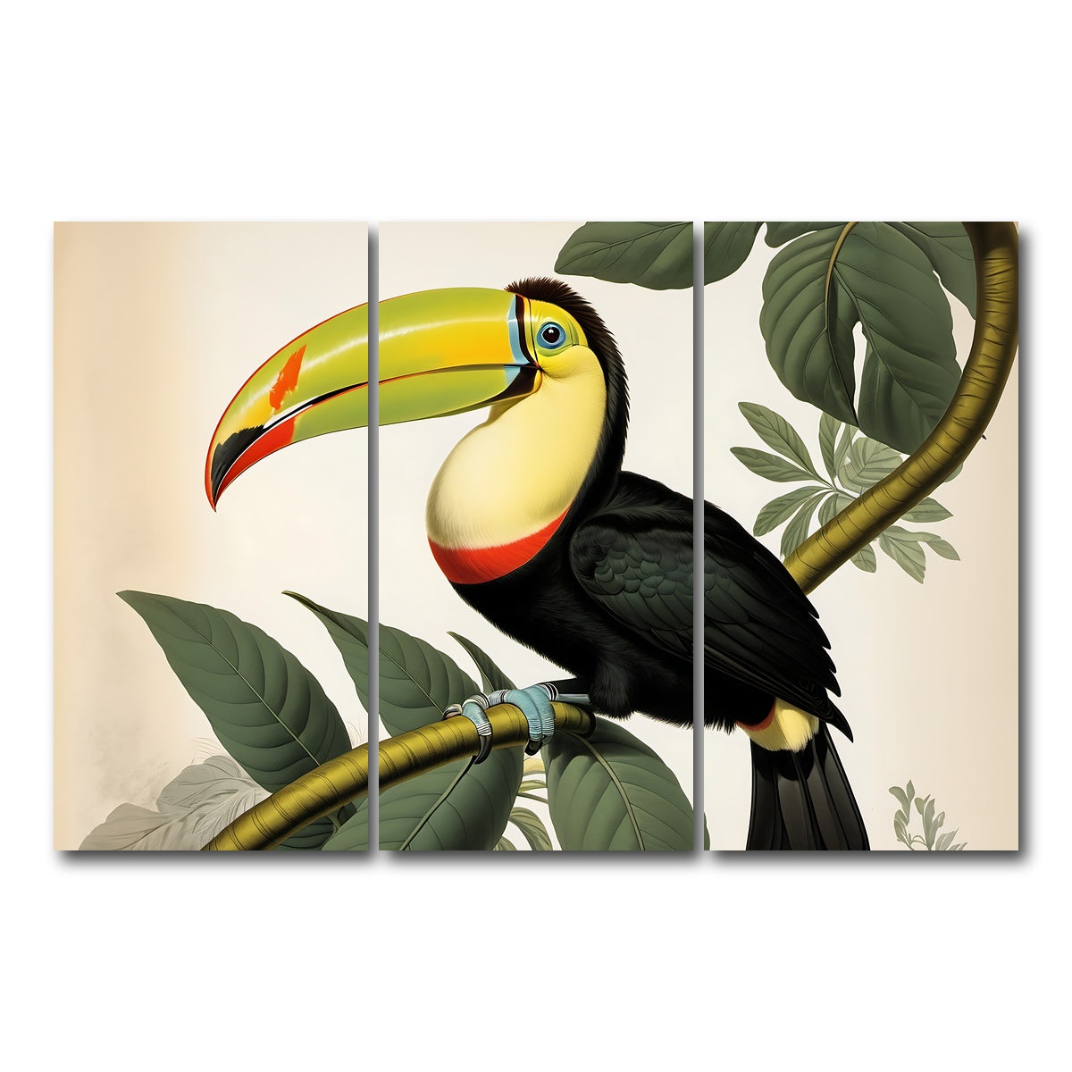 AUTO-MOCKUP WHITE | JJ Audubon's Style Keel-Billed Toucan | 3 Piece | Gallery Wrap Canvas | group=12x24