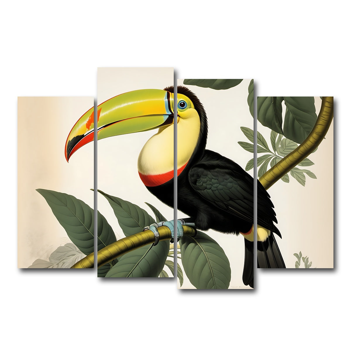 AUTO-MOCKUP WHITE | JJ Audubon's Style Keel-Billed Toucan | 4 Piece | Gallery Wrap Canvas | group=4_normal