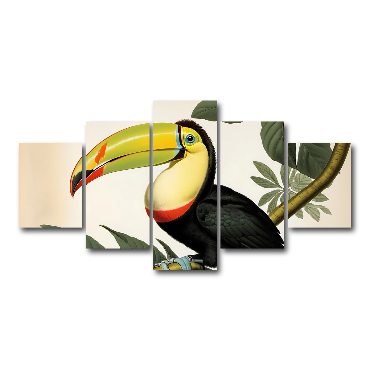 AUTO-MOCKUP WHITE | JJ Audubon's Style Keel-Billed Toucan | 5 Piece | Gallery Wrap Canvas | group=5_short
