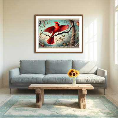 AUTO-MOCKUP ROOM | JJ Audubon's Style Northern Cardinal Wall Art