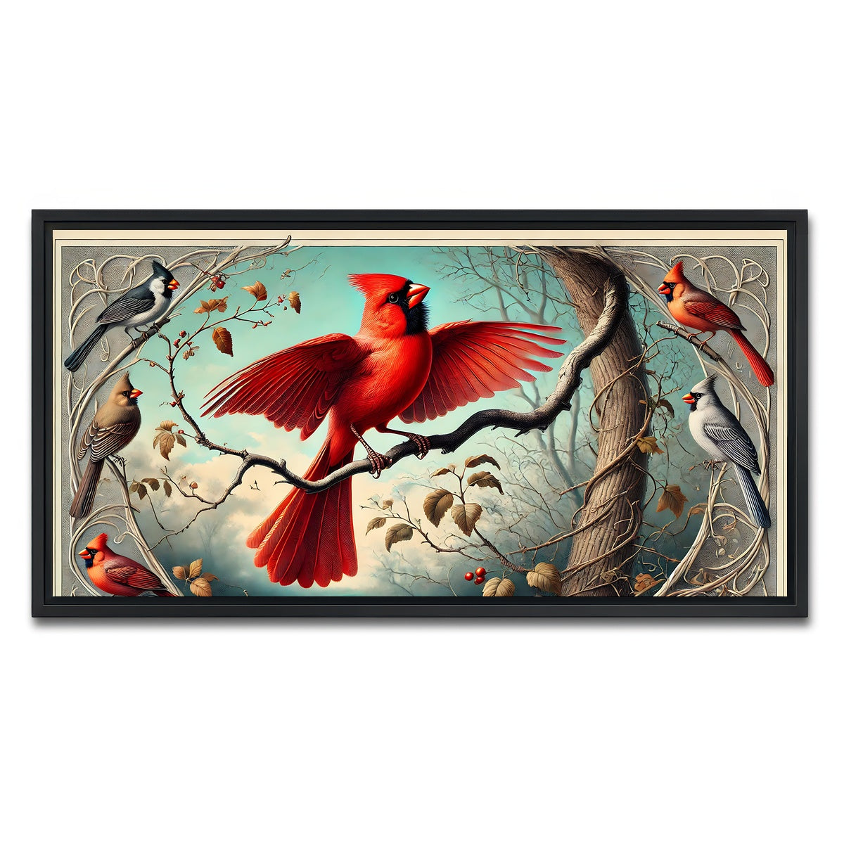 AUTO-MOCKUP WHITE | JJ Audubon's Style Northern Cardinal | 1 Piece | Black Framed Canvas | group=2x1