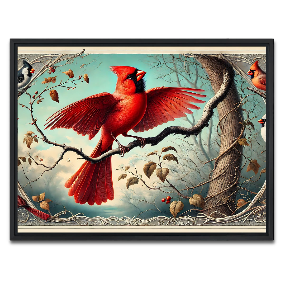 AUTO-MOCKUP WHITE | JJ Audubon's Style Northern Cardinal | 1 Piece | Black Framed Canvas | group=4x3