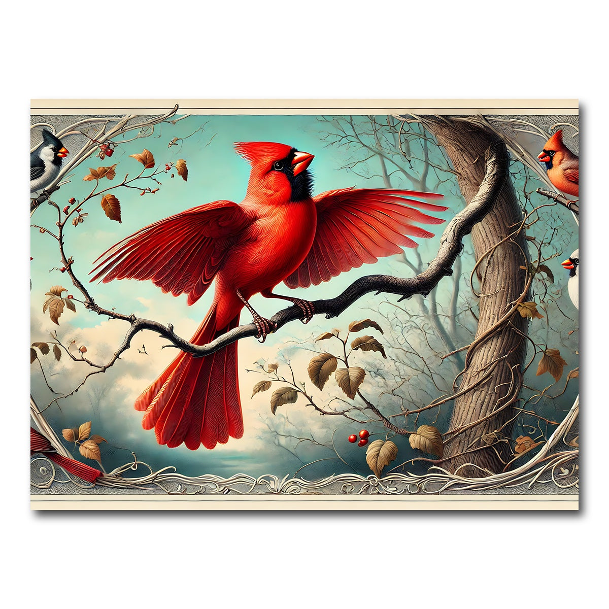 AUTO-MOCKUP WHITE | JJ Audubon's Style Northern Cardinal | 1 Piece | Gallery Wrap Canvas | group=4x3