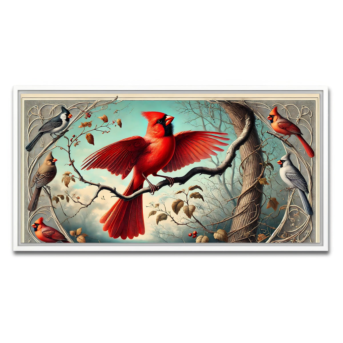 AUTO-MOCKUP WHITE | JJ Audubon's Style Northern Cardinal | 1 Piece | White Framed Canvas | group=2x1