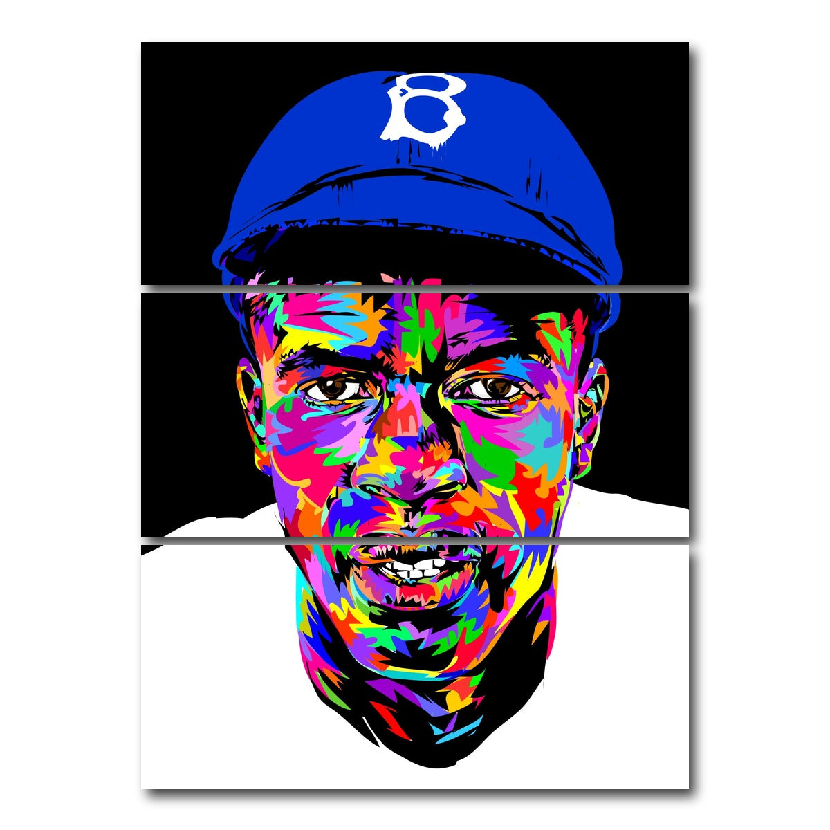 AUTO-MOCKUP WHITE | Jackie Robinson | 3 Piece | Gallery Wrap Canvas | group=8x18_stacked