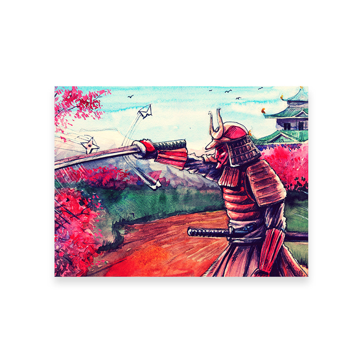 Japanese Samurai Watercolor Wall Art