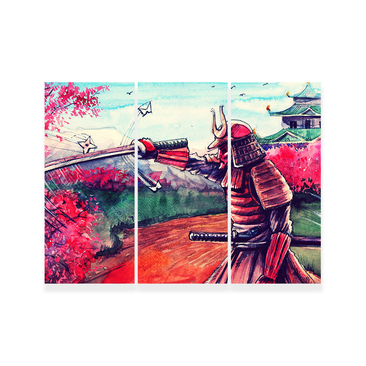 Japanese Samurai Watercolor Wall Art