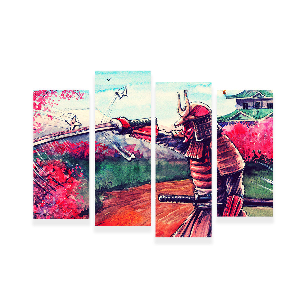 Japanese Samurai Watercolor Wall Art