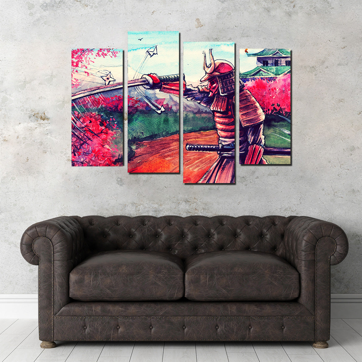 Japanese Samurai Watercolor Wall Art