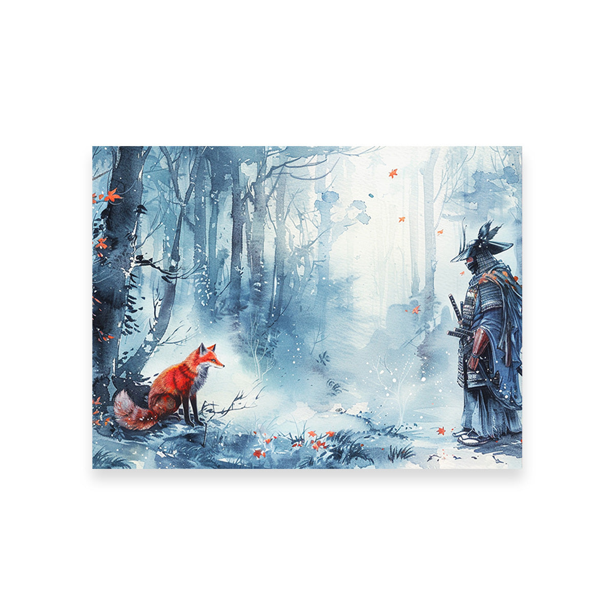 Japanese Samurai and Red Fox Wall Art