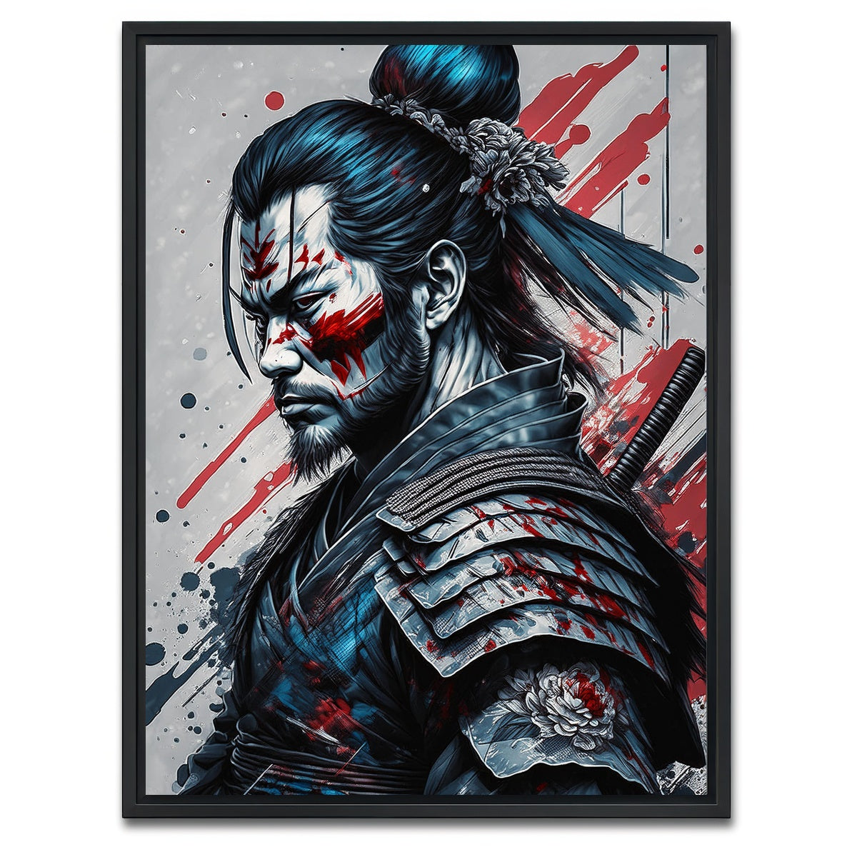 AUTO-MOCKUP WHITE | Japanese Samurai Warrior Portrait | 1 Piece | Black Framed Canvas | group=3x4