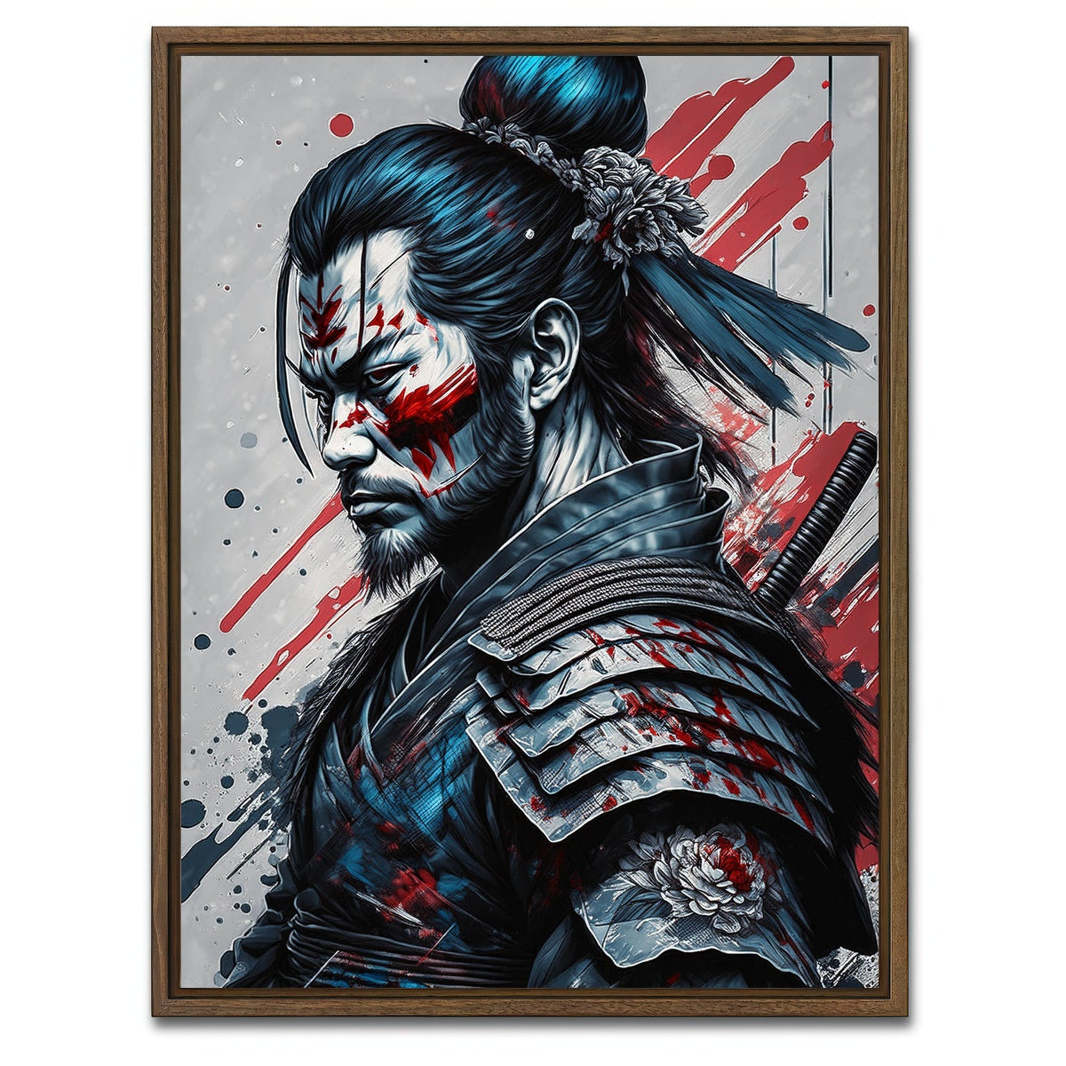 AUTO-MOCKUP WHITE | Japanese Samurai Warrior Portrait | 1 Piece | Walnut Framed Canvas | group=3x4