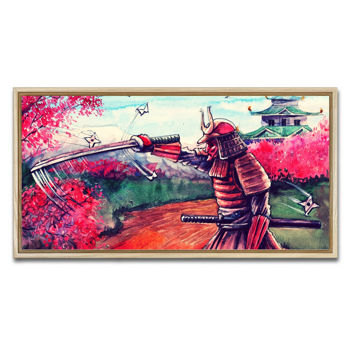 AUTO-MOCKUP WHITE | Japanese Samurai Watercolor | 1 Piece | Natural Framed Canvas | group=2x1