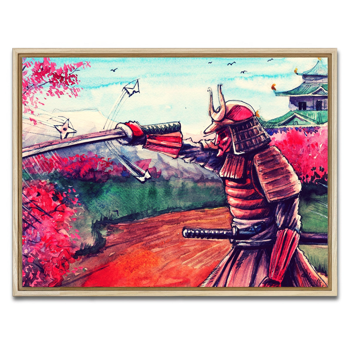 AUTO-MOCKUP WHITE | Japanese Samurai Watercolor | 1 Piece | Natural Framed Canvas | group=4x3