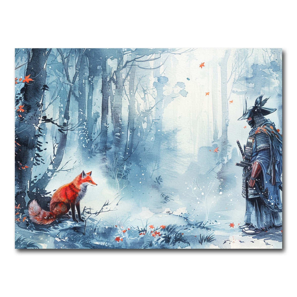 AUTO-MOCKUP WHITE | Japanese Samurai and red fox | 1 Piece | Gallery Wrap Canvas | group=4x3