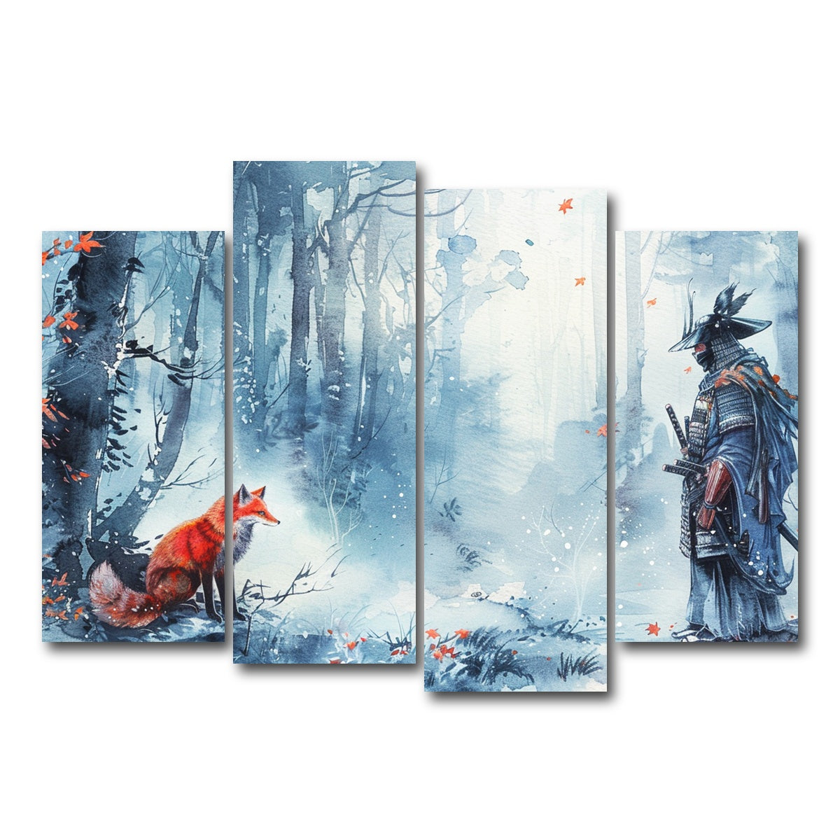 AUTO-MOCKUP WHITE | Japanese Samurai and red fox | 4 Piece | Gallery Wrap Canvas | group=4_normal