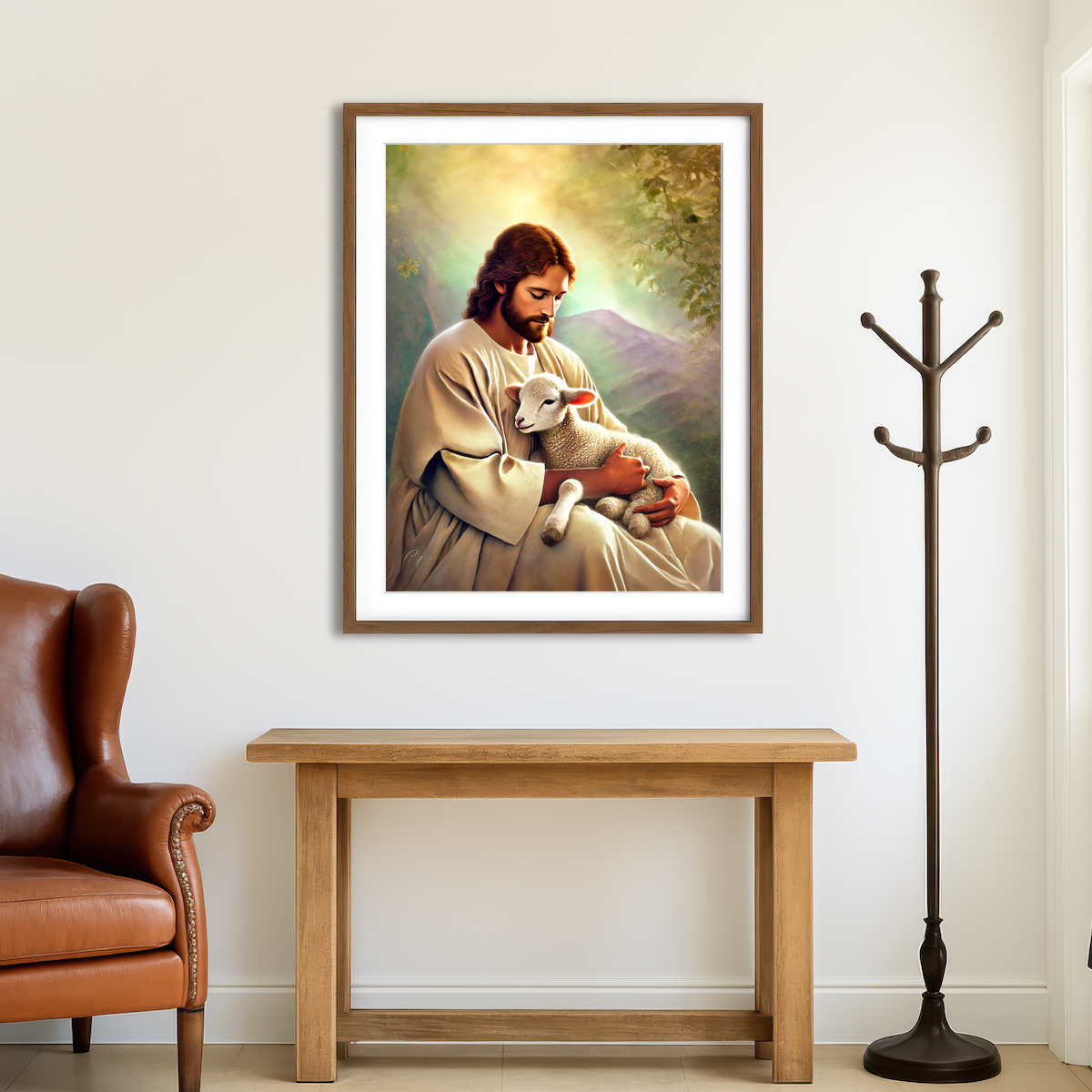 AUTO-MOCKUP ROOM | Jesus Holding Lamb Wall Art
