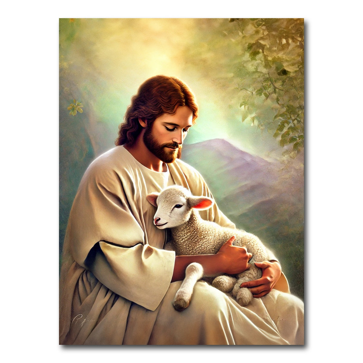 AUTO-MOCKUP WHITE | Jesus Holding Lamb | 1 Piece | Gallery Wrap Canvas | group=3x4