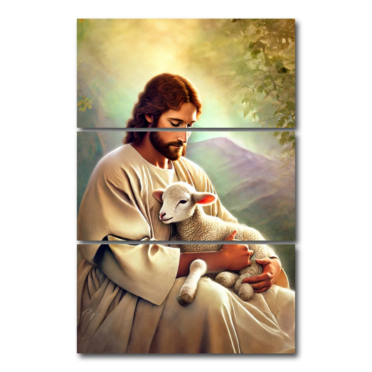 AUTO-MOCKUP WHITE | Jesus Holding Lamb | 3 Piece | Gallery Wrap Canvas | group=12x24_stacked