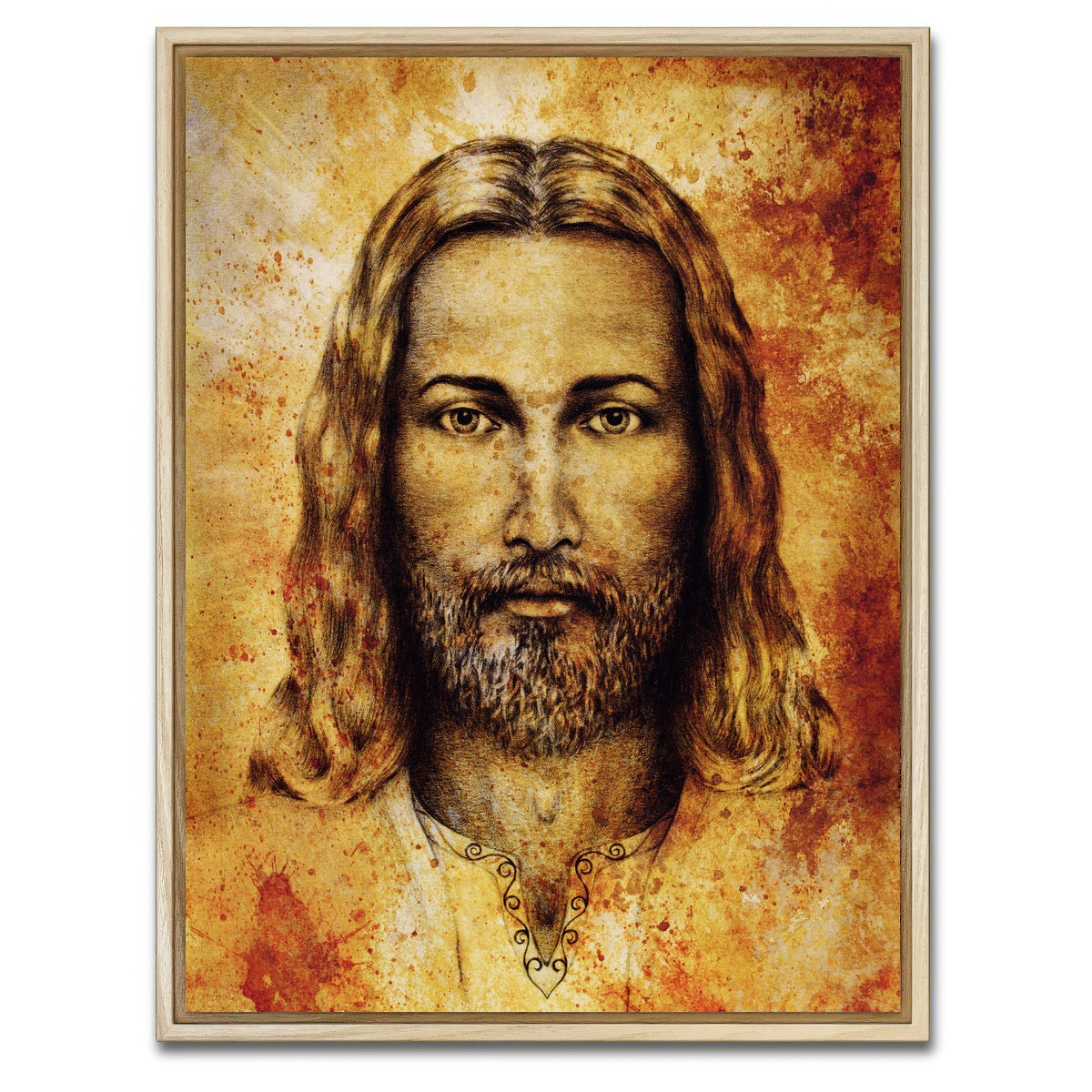 AUTO-MOCKUP WHITE | Jesus Sketch Drawing | 1 Piece | Natural Framed Canvas | group=3x4