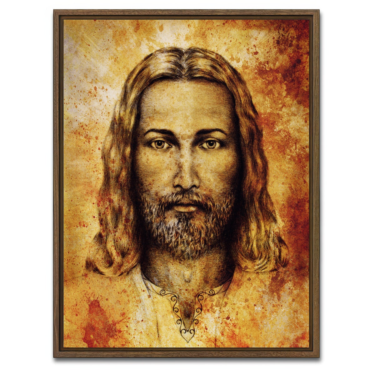 AUTO-MOCKUP WHITE | Jesus Sketch Drawing | 1 Piece | Walnut Framed Canvas | group=3x4