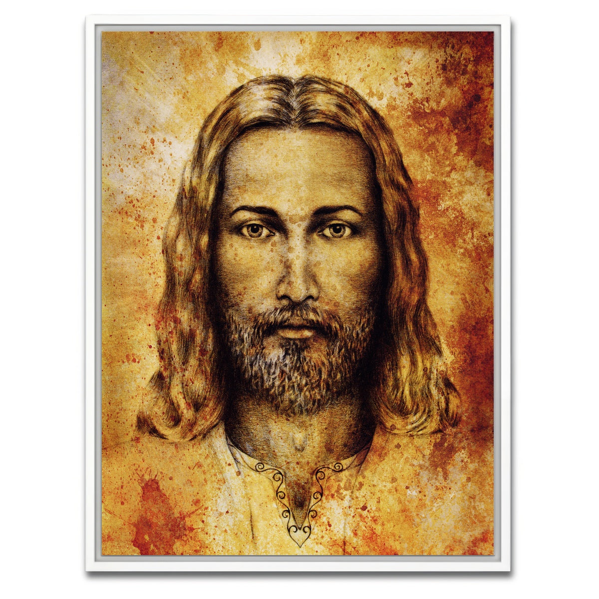 AUTO-MOCKUP WHITE | Jesus Sketch Drawing | 1 Piece | White Framed Canvas | group=3x4