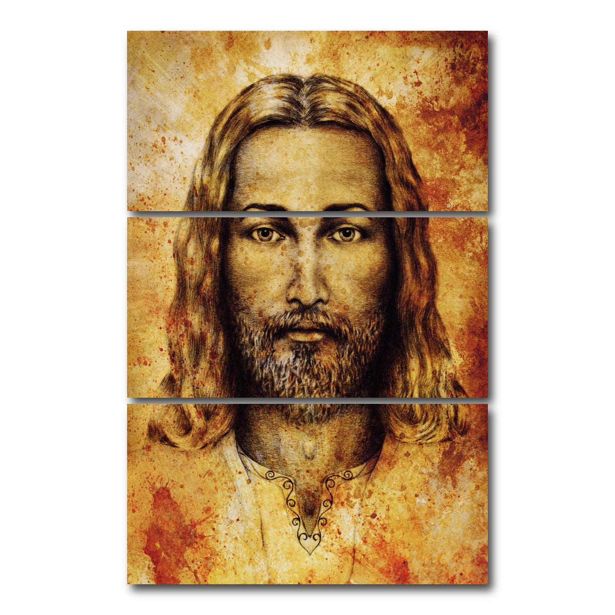 AUTO-MOCKUP WHITE | Jesus Sketch Drawing | 3 Piece | Gallery Wrap Canvas | group=12x24_stacked