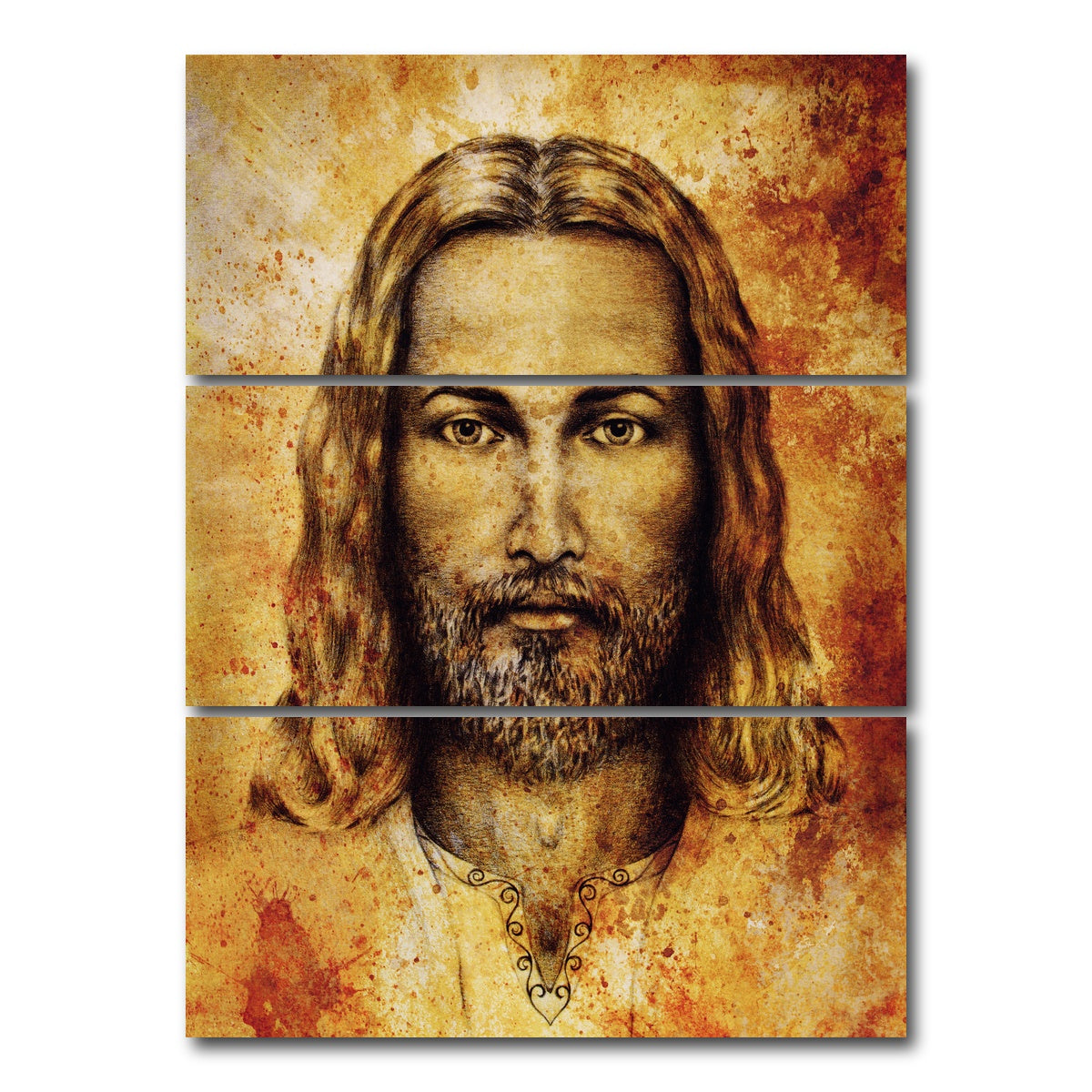 AUTO-MOCKUP WHITE | Jesus Sketch Drawing | 3 Piece | Gallery Wrap Canvas | group=8x18_stacked