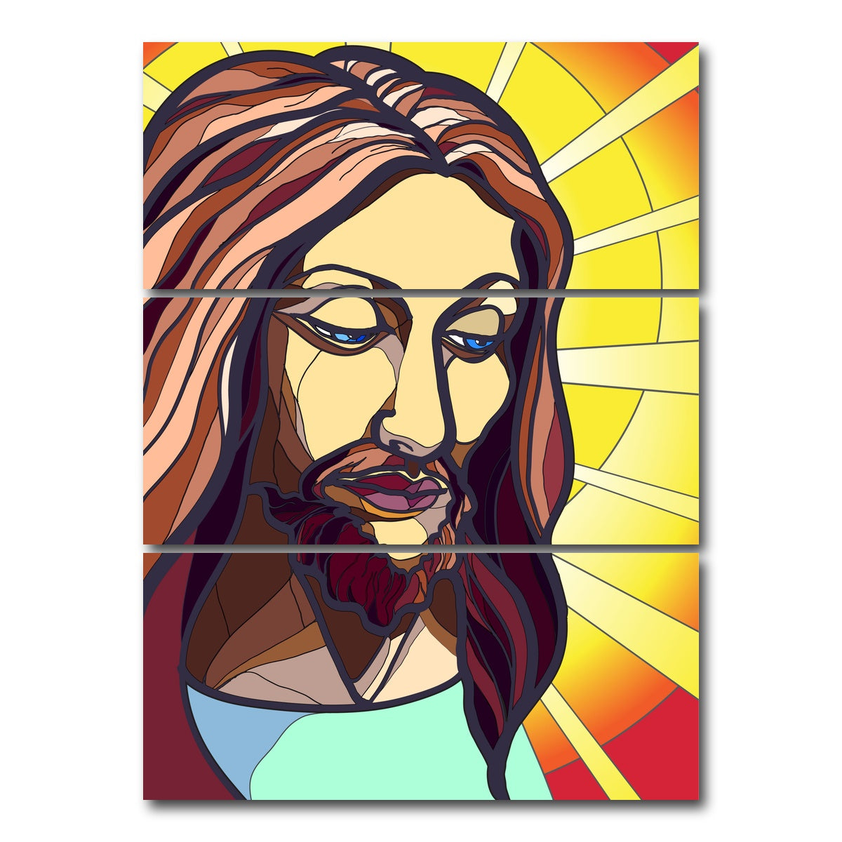 AUTO-MOCKUP WHITE | Jesus in stained glass | 3 Piece | Gallery Wrap Canvas | group=8x18_stacked