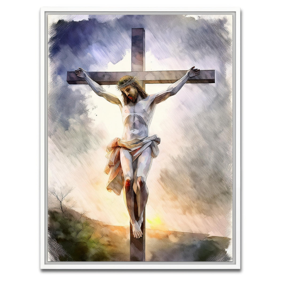 AUTO-MOCKUP WHITE | Jesus on Cross | 1 Piece | White Framed Canvas | group=3x4