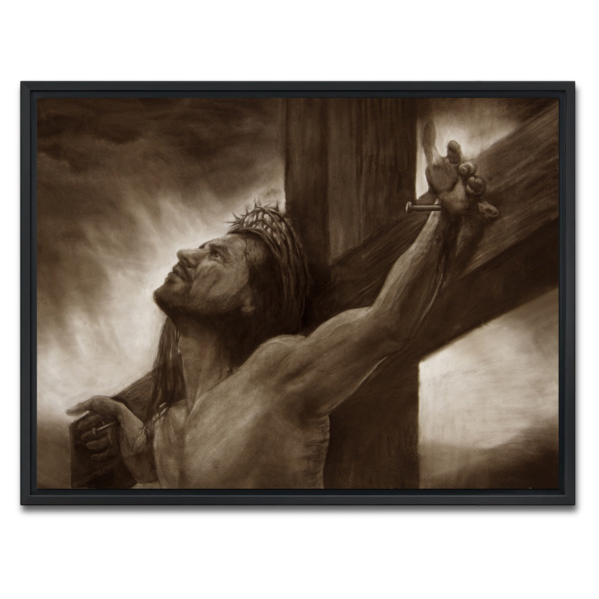 AUTO-MOCKUP WHITE | Jesus on the cross | 1 Piece | Black Framed Canvas | group=4x3