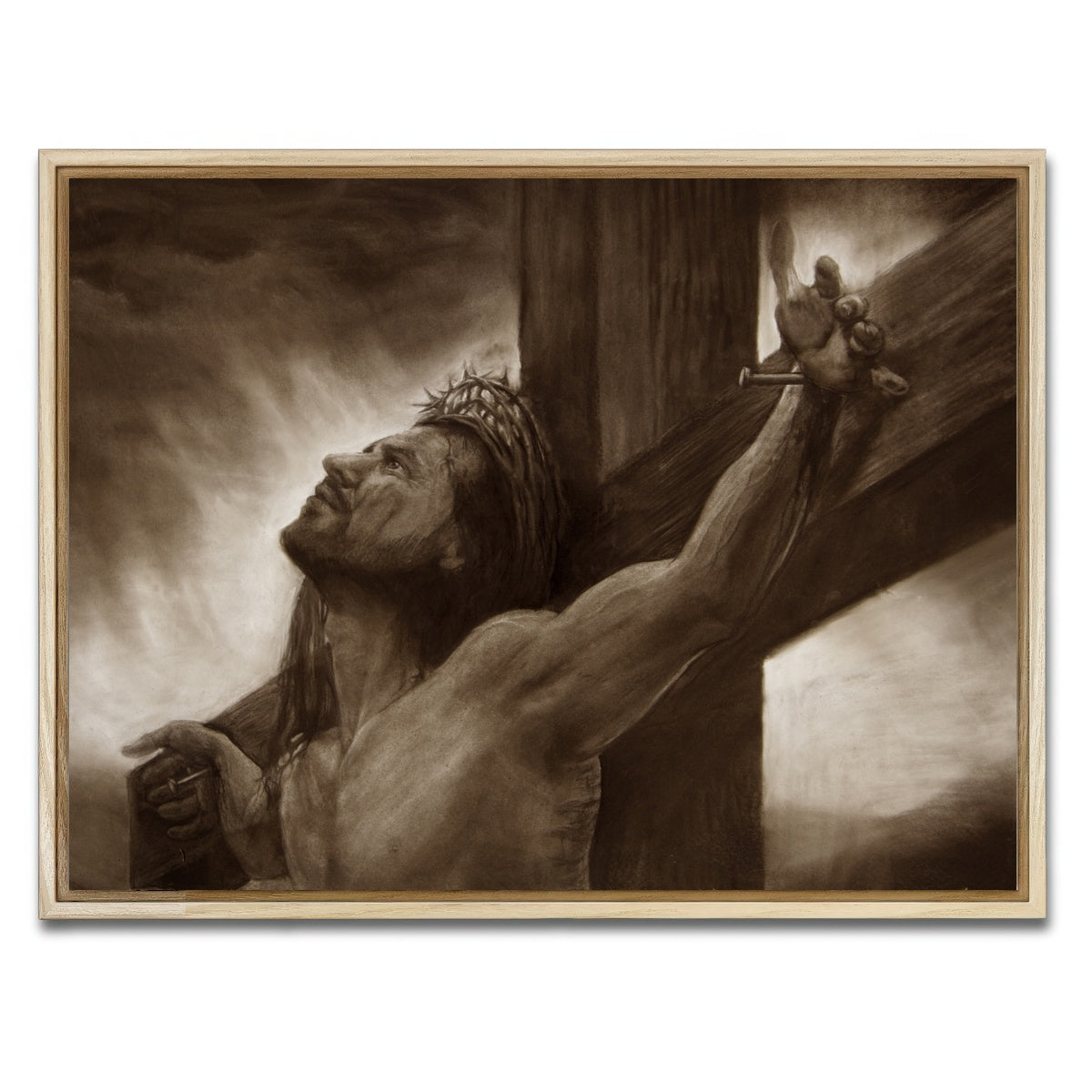 AUTO-MOCKUP WHITE | Jesus on the cross | 1 Piece | Natural Framed Canvas | group=4x3