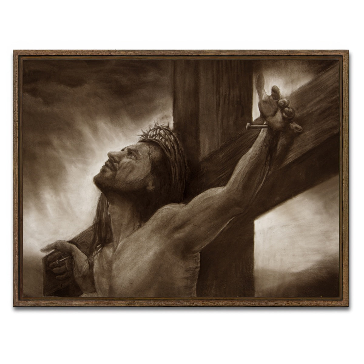 AUTO-MOCKUP WHITE | Jesus on the cross | 1 Piece | Walnut Framed Canvas | group=4x3