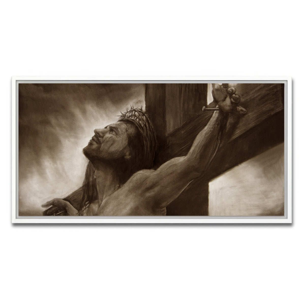 AUTO-MOCKUP WHITE | Jesus on the cross | 1 Piece | White Framed Canvas | group=2x1