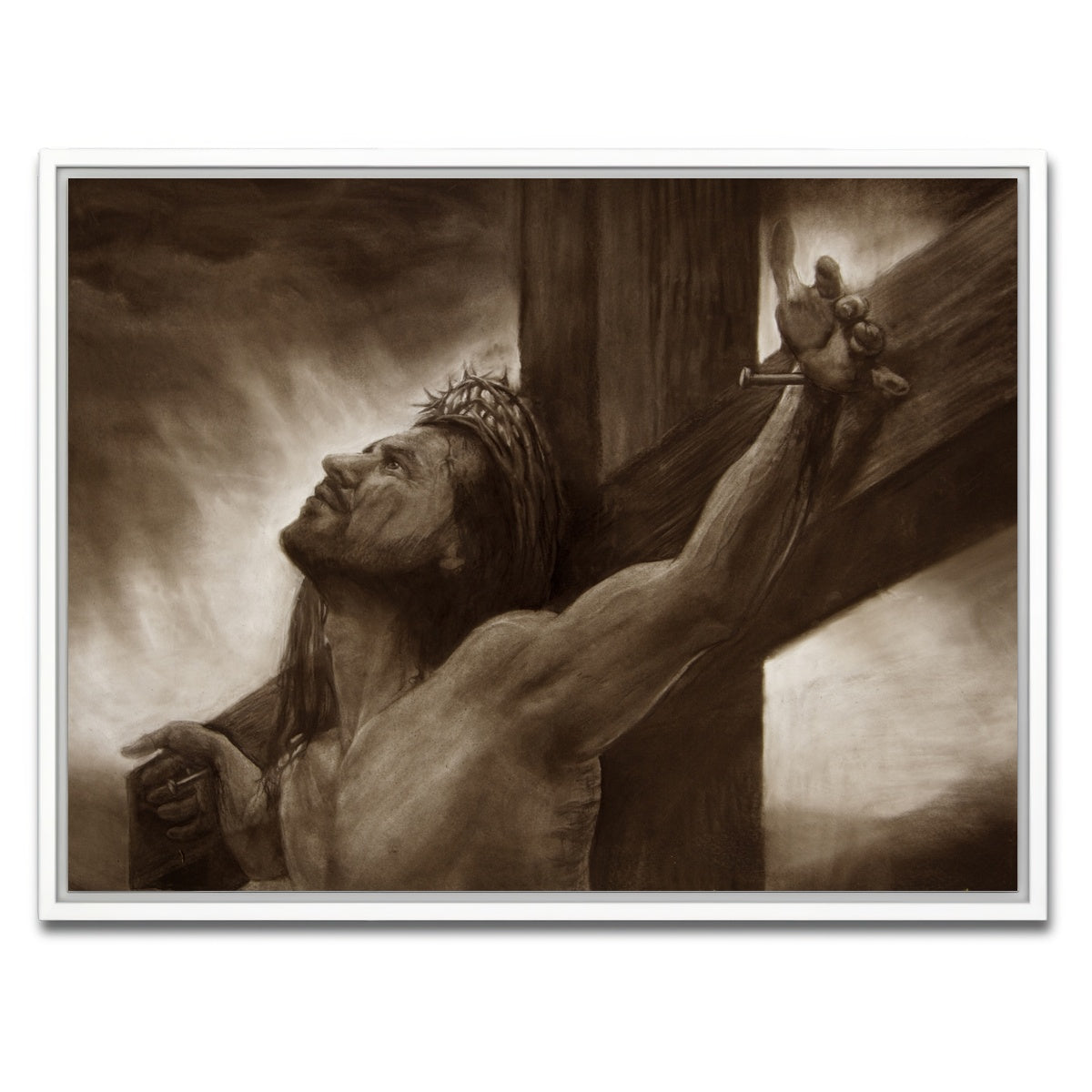 AUTO-MOCKUP WHITE | Jesus on the cross | 1 Piece | White Framed Canvas | group=4x3