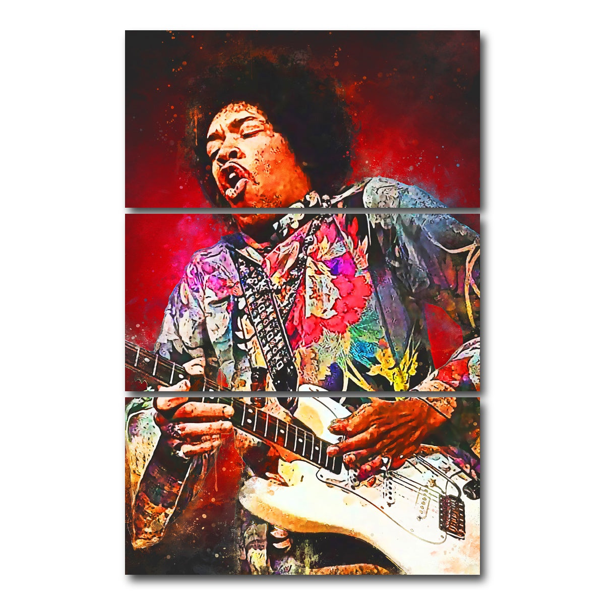 AUTO-MOCKUP WHITE | Jimi Hendrix Rockin | 3 Piece | Gallery Wrap Canvas | group=12x24_stacked