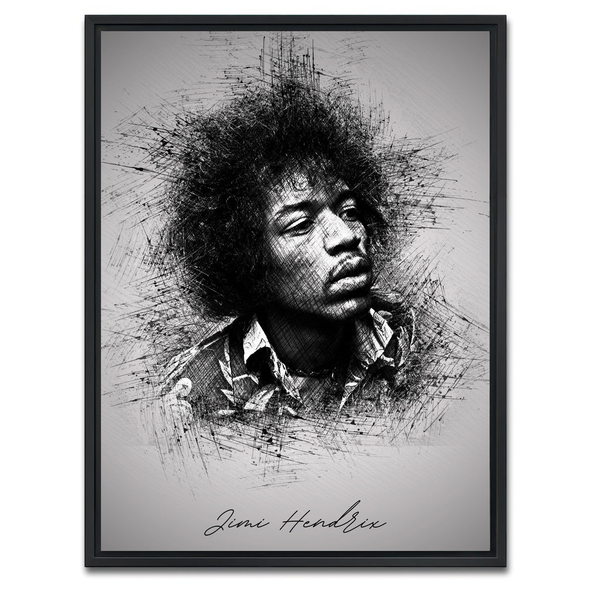 AUTO-MOCKUP WHITE | Jimi Hendrix Sketch | 1 Piece | Black Framed Canvas | group=3x4