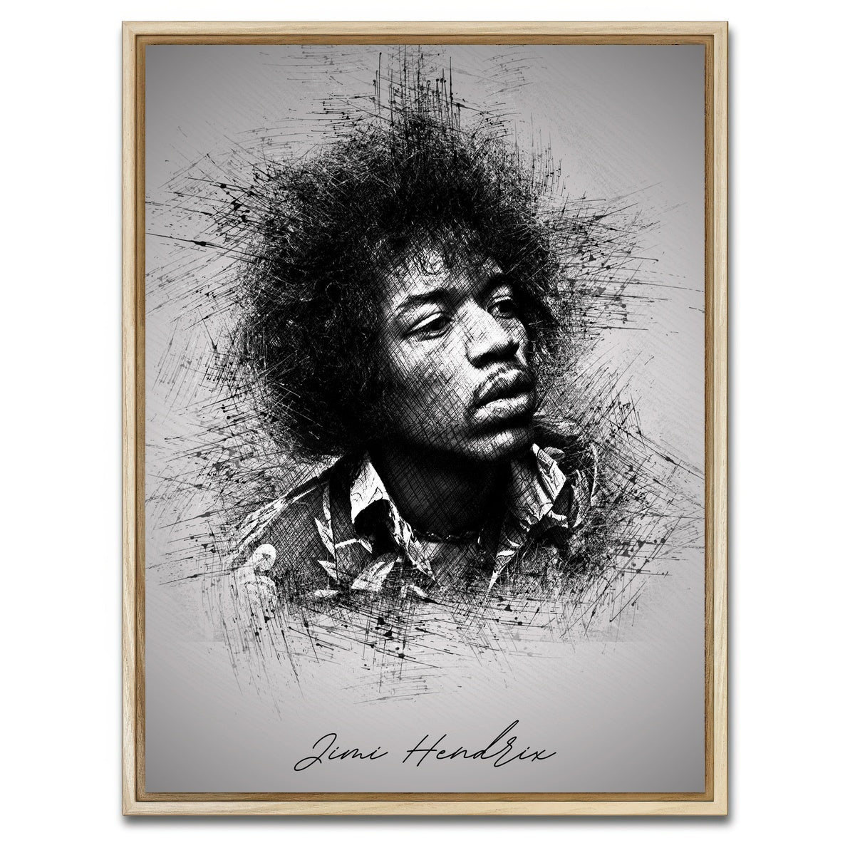 AUTO-MOCKUP WHITE | Jimi Hendrix Sketch | 1 Piece | Natural Framed Canvas | group=3x4