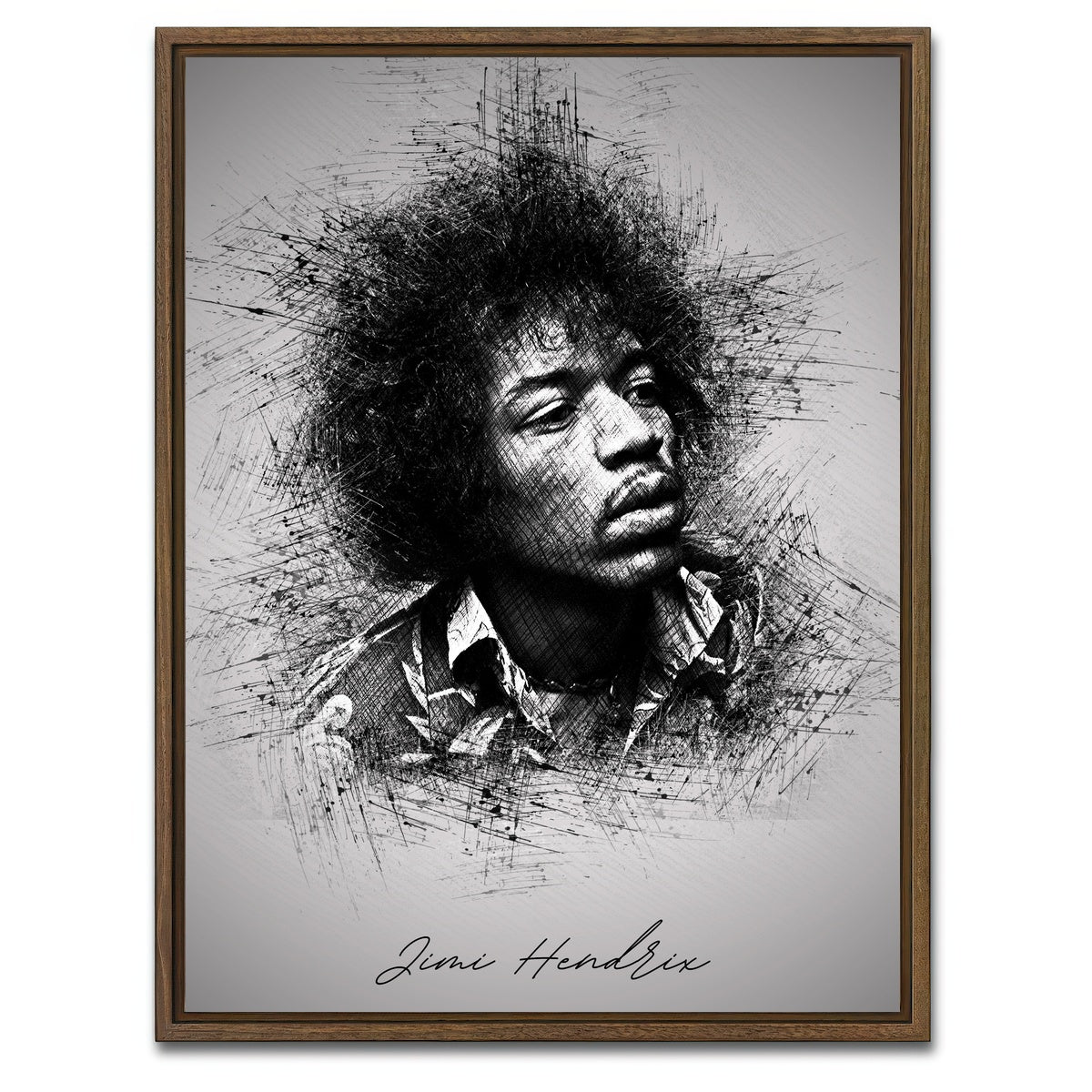 AUTO-MOCKUP WHITE | Jimi Hendrix Sketch | 1 Piece | Walnut Framed Canvas | group=3x4