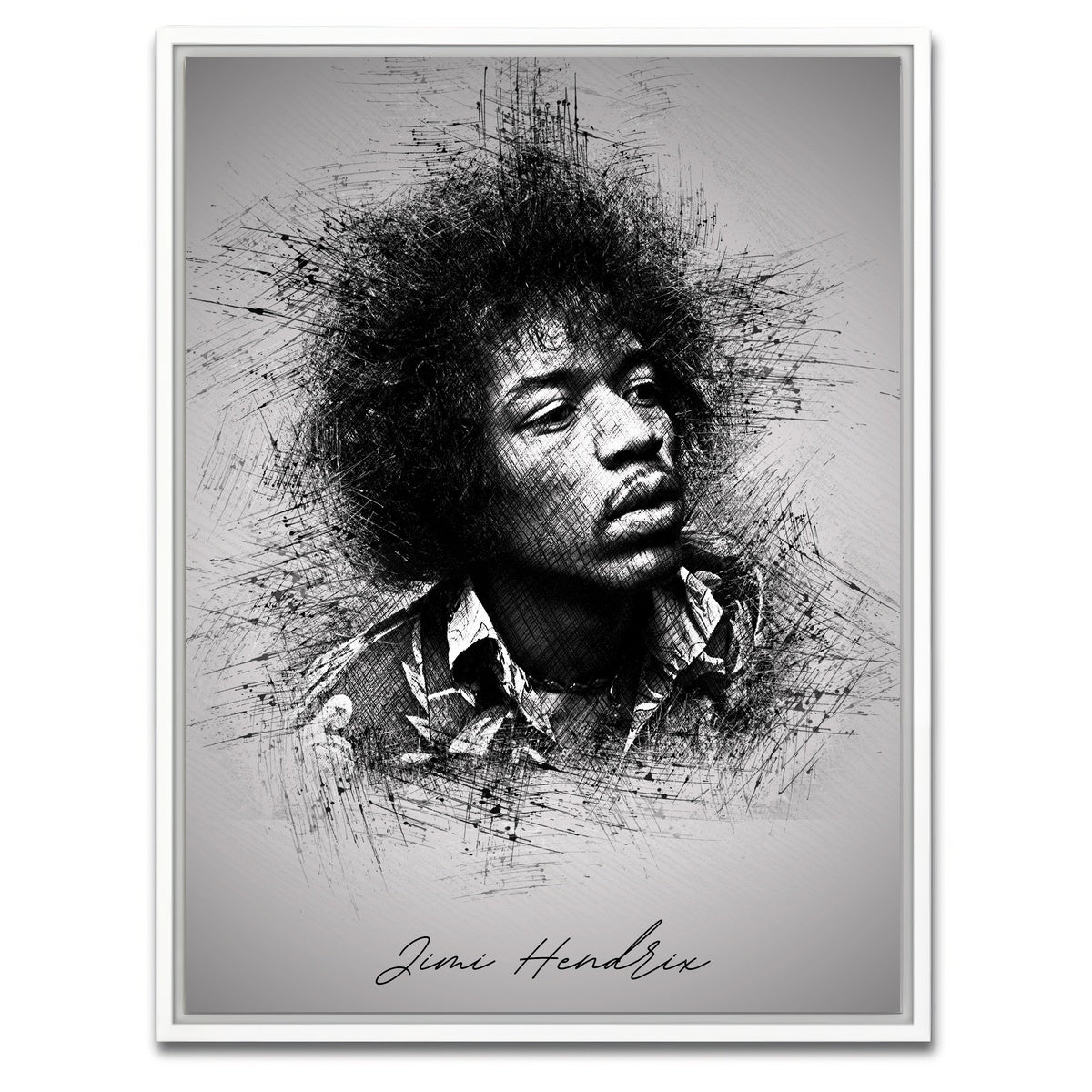 AUTO-MOCKUP WHITE | Jimi Hendrix Sketch | 1 Piece | White Framed Canvas | group=3x4