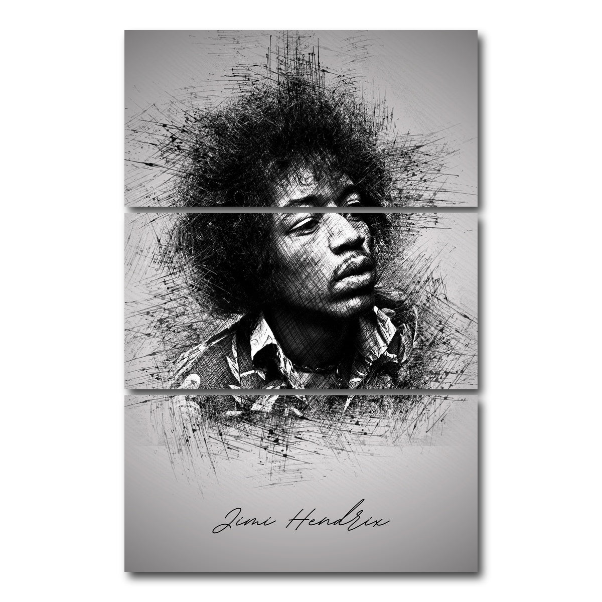 AUTO-MOCKUP WHITE | Jimi Hendrix Sketch | 3 Piece | Gallery Wrap Canvas | group=12x24_stacked