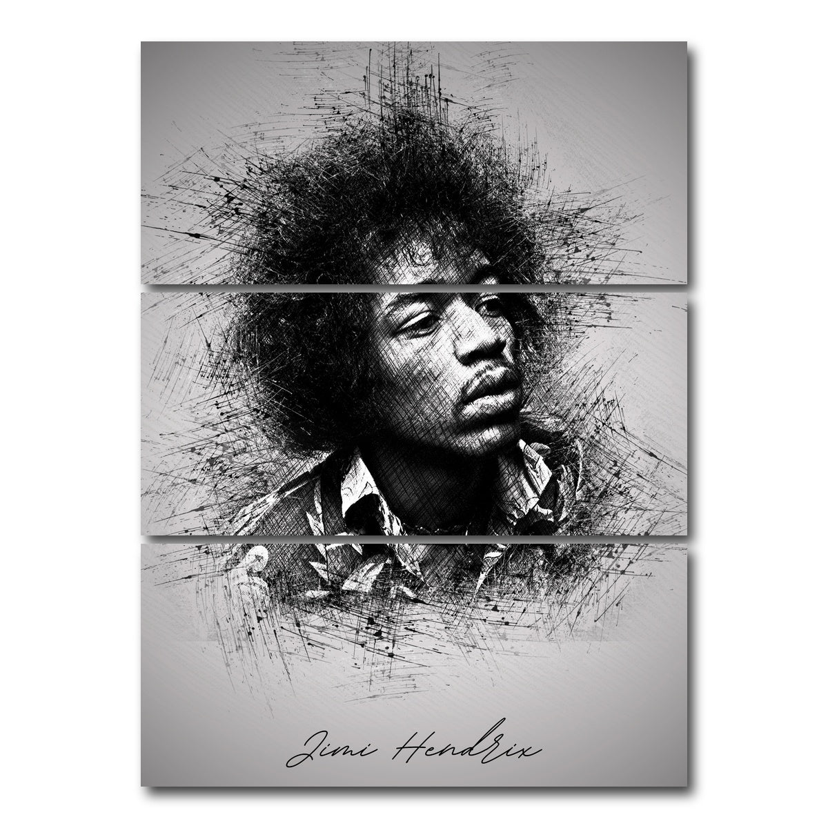 AUTO-MOCKUP WHITE | Jimi Hendrix Sketch | 3 Piece | Gallery Wrap Canvas | group=8x18_stacked