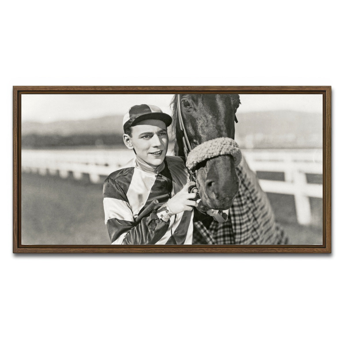 AUTO-MOCKUP WHITE | Jockey & Horse | 1 Piece | Walnut Framed Canvas | group=2x1