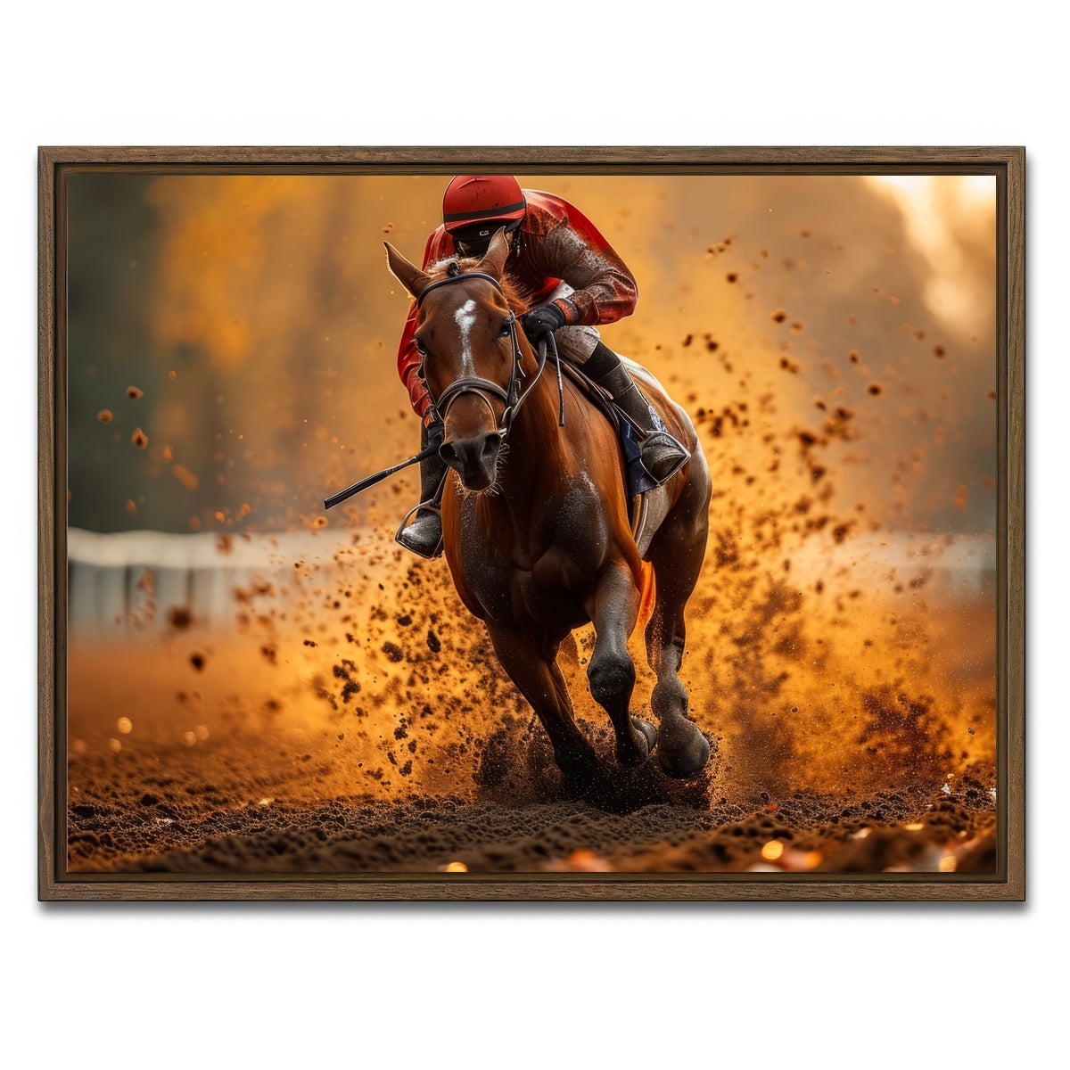 AUTO-MOCKUP WHITE | Jockey on horse racing | 1 Piece | Walnut Framed Canvas | group=4x3