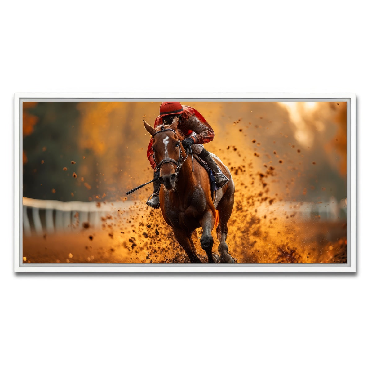AUTO-MOCKUP WHITE | Jockey on horse racing | 1 Piece | White Framed Canvas | group=2x1
