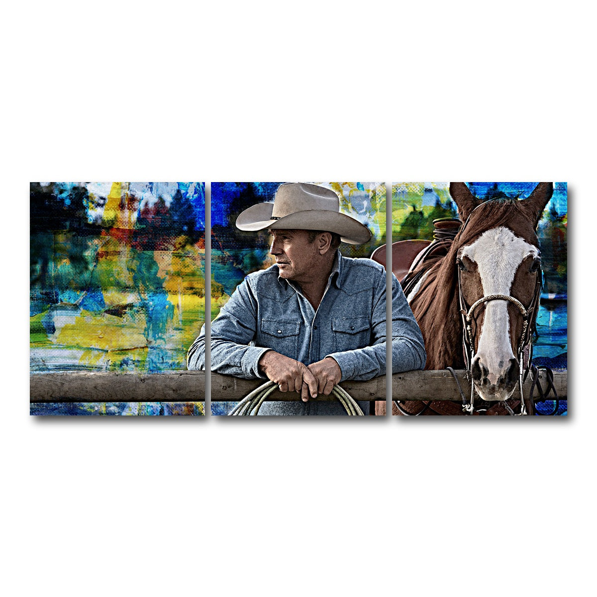AUTO-MOCKUP WHITE | John Dutton & Horse | 3 Piece | Gallery Wrap Canvas | group=18x24