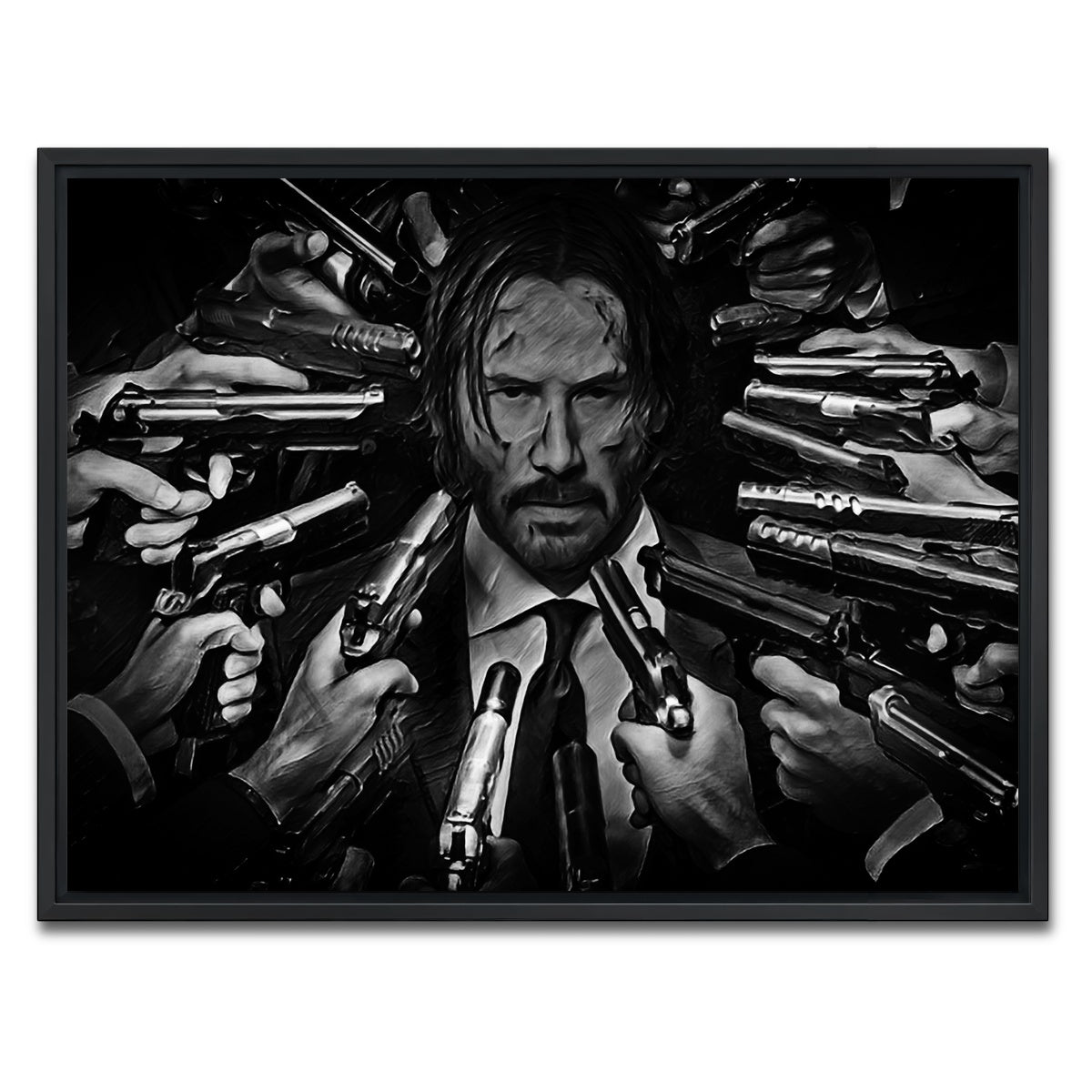 AUTO-MOCKUP WHITE | John Wick Grayscale | 1 Piece | Black Framed Canvas | group=4x3