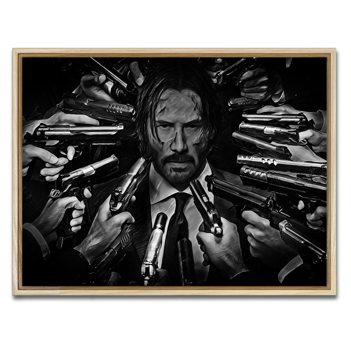 AUTO-MOCKUP WHITE | John Wick Grayscale | 1 Piece | Natural Framed Canvas | group=4x3