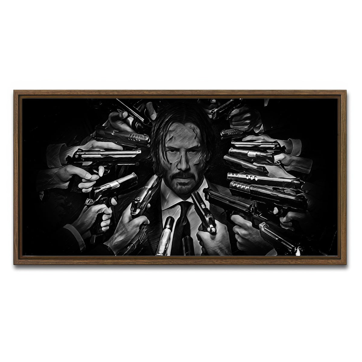 AUTO-MOCKUP WHITE | John Wick Grayscale | 1 Piece | Walnut Framed Canvas | group=2x1