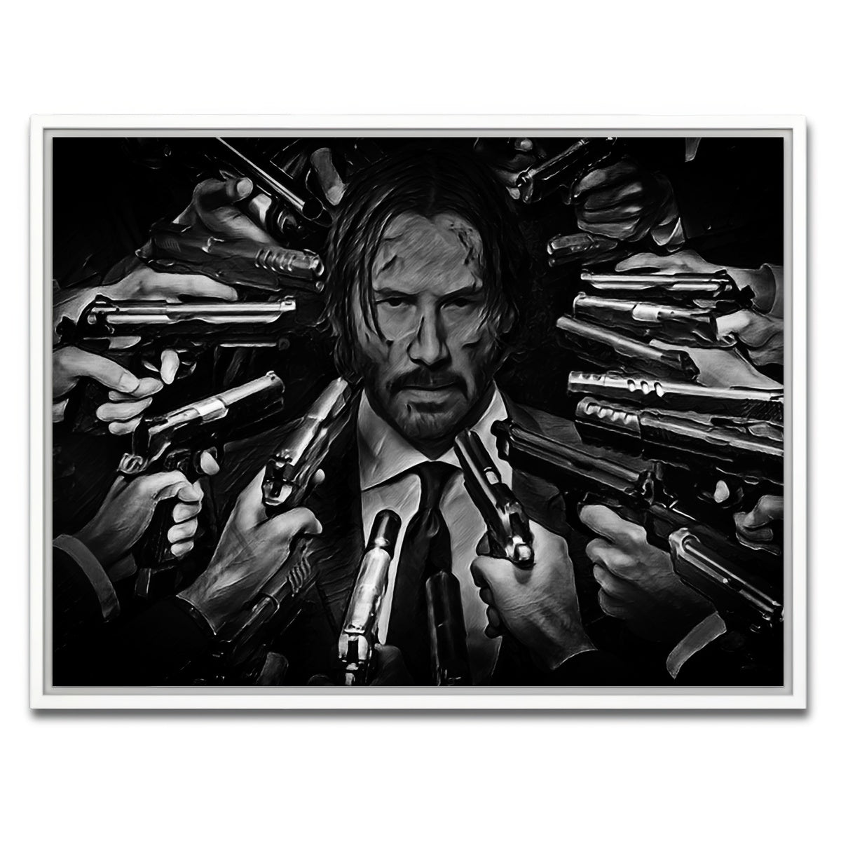 AUTO-MOCKUP WHITE | John Wick Grayscale | 1 Piece | White Framed Canvas | group=4x3